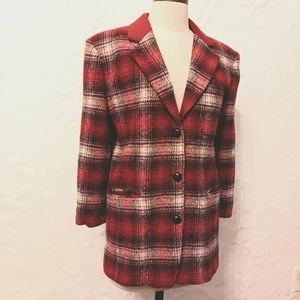 Vintage, plaid, wool blend, 3 button jacket w suede collar. Small. Ventara